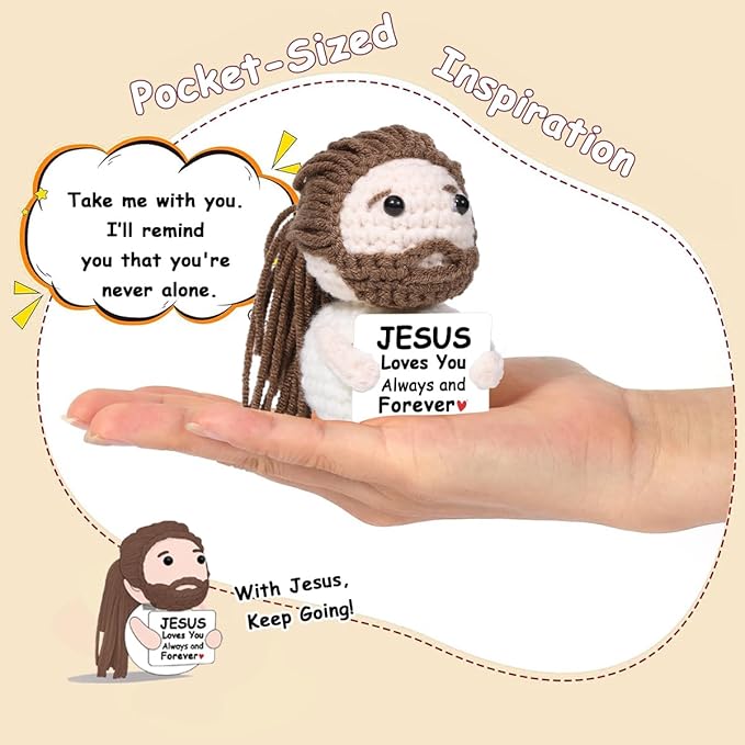 AICase Little Jesus Loves You Figures Christian Gifts, Faith Based Emotional Support Crochet Inspirational Religious Spiritual Baptism First Communion Decor Christmas Graduation Women Birthday