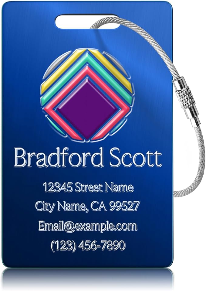 Personalized Luggage Tags - Custom Metal Luggage Tags for Suitcases, Backpacks and Bags with Your Personalized Club Logo Text (Blue)