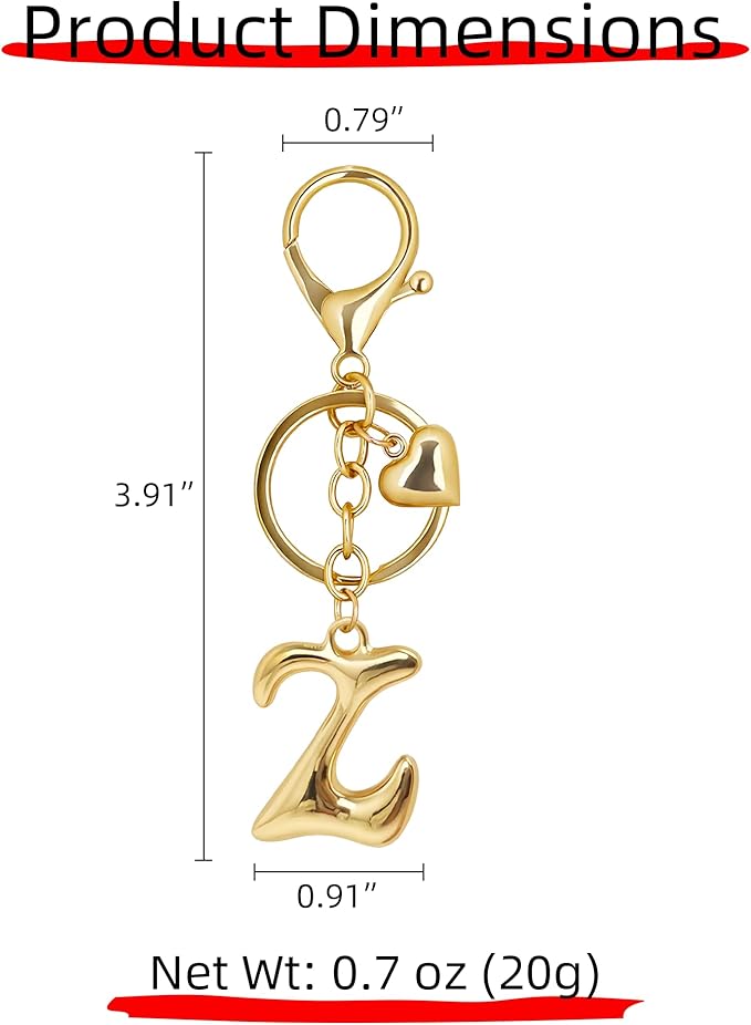 Gold Bubble Heart, Cherry, Bow & More Designs Letter Initial Keychain Bag Charms – Cute Purse Charms for Handbags