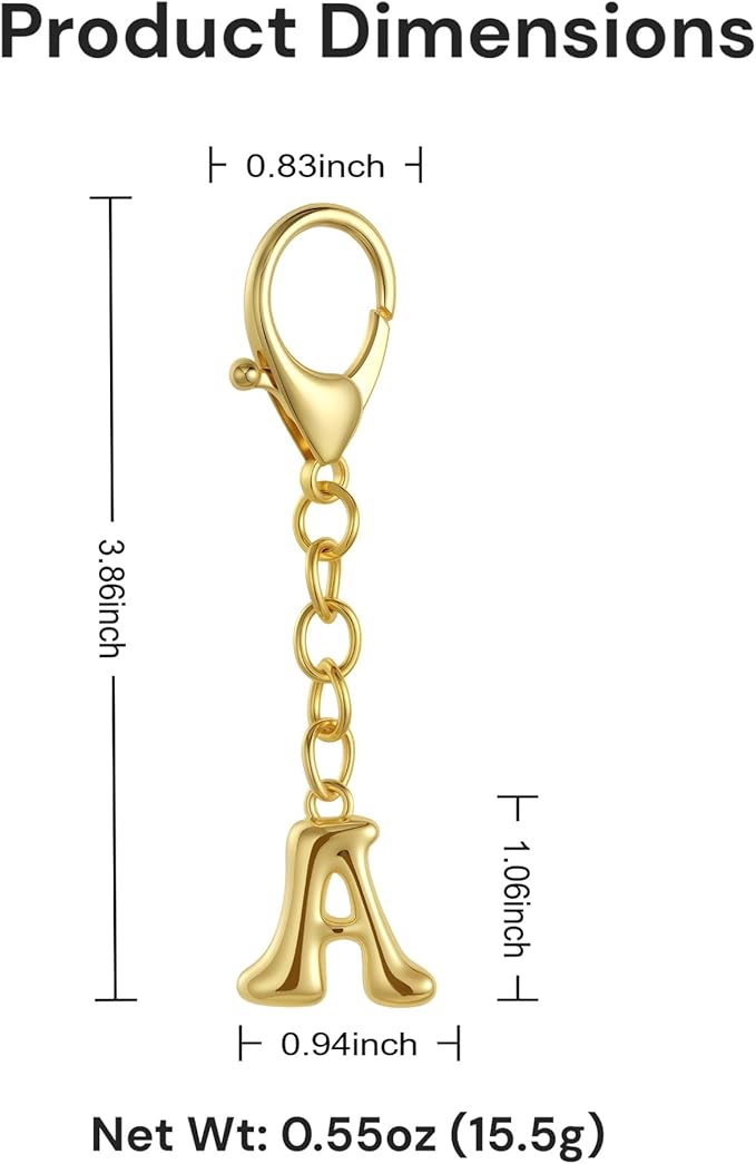 Bubble Gold Letter Bag Charms for Women, Cute Initial Keychain for Handbags, Purse Charms Birthday Christmas Gifts