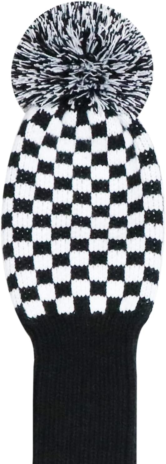 LeFeng 1Pcs Golf Club Cover, Knitted Golf Head Cover for 460cc Driver Fairway Woods and Hybrid with Cute Pom Pom and Number Tag