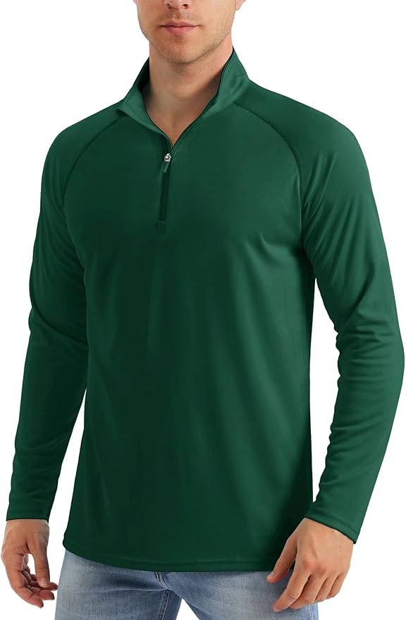MAGCOMSEN Men's Long Sleeve Sun Shirts UPF 50+ Tees 1/4 Zip Up Fishing Running Rash Guard T-Shirts Outdoor Shirt