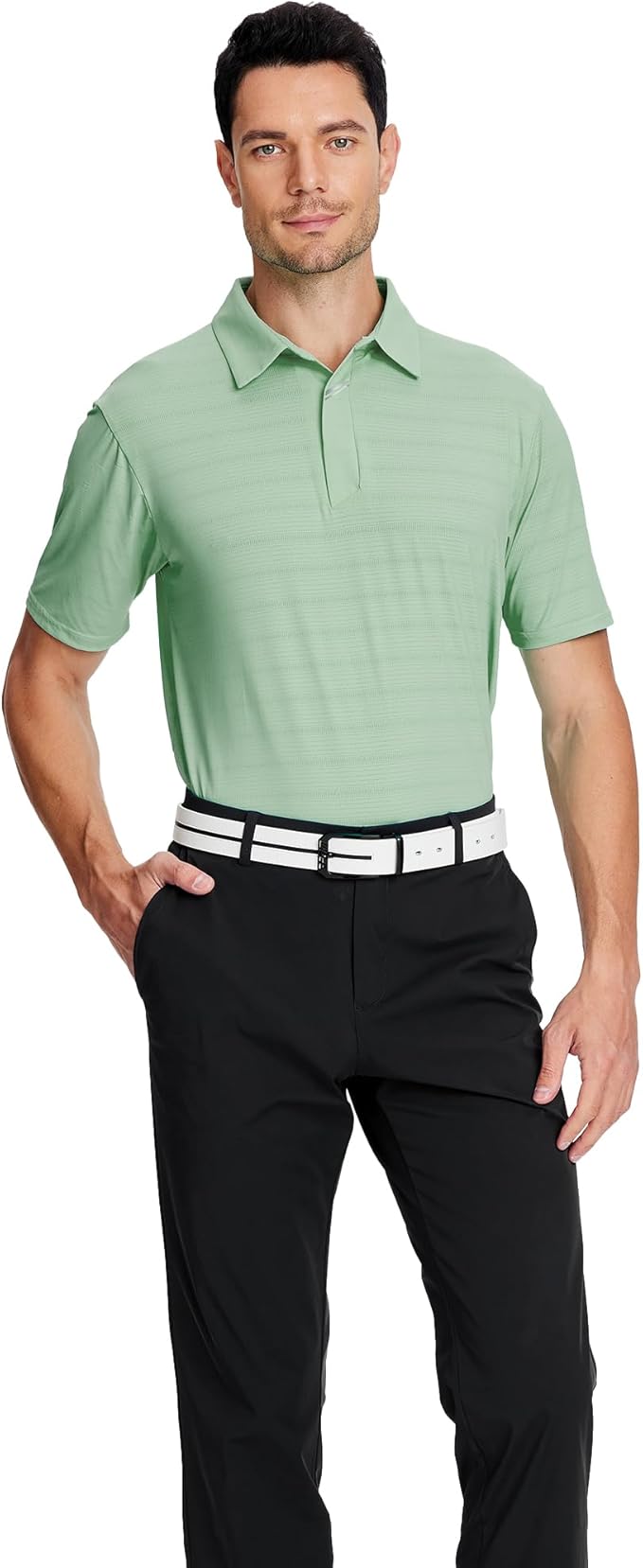 Esabel.C Jacquard Golf Shirts for Men Moisture Wicking Short Sleeve Performance Dry Fit Active Mens Polo Shirts