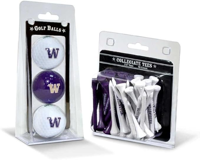 Team Golf NCAA Logo Imprinted Golf Balls (3 Count) & 2-3/4" Regulation Golf Tees (50 Count), Multi Colored