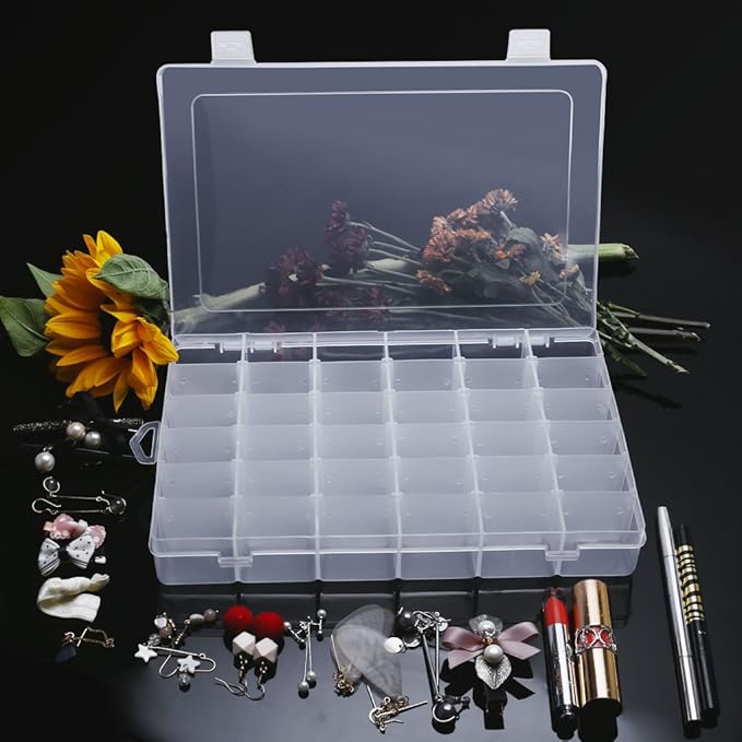Gospire 36 Grids Clear Plastic Jewelry Box Organizer Storage Container with Removable Dividers (36 Grids - Clear)