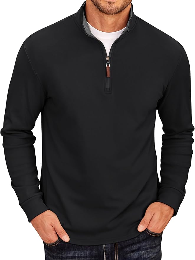 COOFANDY Men's Fleece Quarter Zip Pullover Long Sleeve Mock Neck Sweatshirt