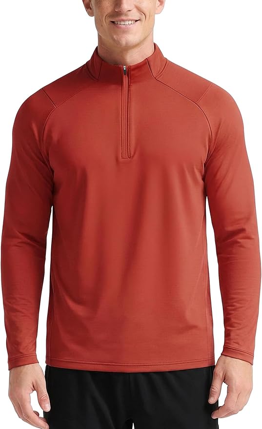 Zengjo Mens Quarter Zip Athletic Pullover Mid-Weight 1/4-Zip Running Workout Shirt Moisture Wicking