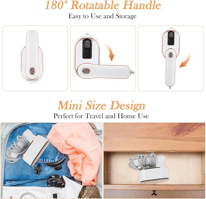 Mini Steam Iron for Clothes, Biupky Travel Steamer for Clothes Portable, Micro Steam Iron Mini Handheld Steamer Support Dry And Wet Ironing for Home Travel (White)