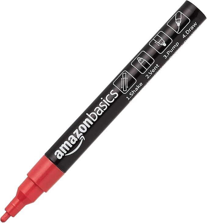 Amazon Basics Bullet/Chisel Reversible Tip Chalk Markers, Fine Point, 8-Pack, Bright Colors