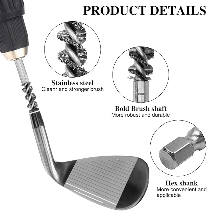 4 Pcs Golf Clubs Head Hosel Brush, Golf Club Brush, Golf Stainless Steel Hosel Wire Brush Electric Drill Cleaning Wire Brush Tool, Hex Shank Handle Electric Drill Wire Brush for Wood and Iron, Sliver