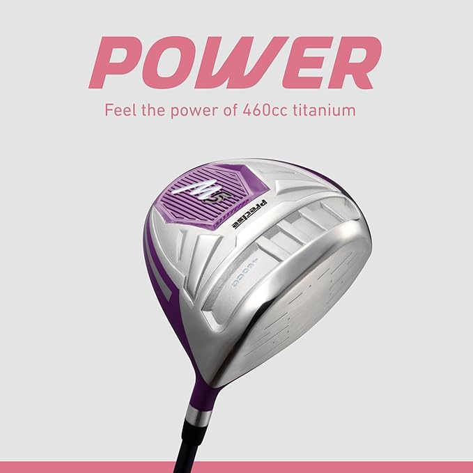 Precise M5 Women’s Golf Clubs Set – Complete Right-Handed Set with Titanium Driver, S.S. Fairway & Hybrid, 5-PW Irons, Putter, Stand Bag & Headcovers – Graphite Shafts – Purple – Petite/Standard/Tall