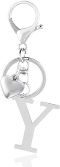 Metal Heart Alphabet Keychain for Women, Girls - Cute Initial Letter Accessories for Purse, Bag Charms and Backpack