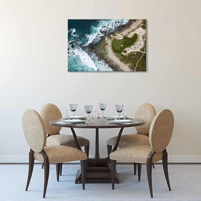 Pebble Beach Golf Course Wall Art Prints California Coastilne Picture Wall Decor for Living Room Bedroom Bathroom Home Decorations Pebble Beach Poster Framed Artwork Ready to Hang(12''H x 16''W)