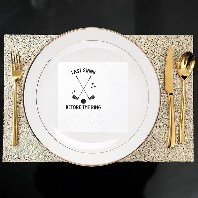 SharkBliss Funny Sarcastic Golf Quotes Cocktail Napkins, 100 Pack Last Swing Before The Ring Cocktail Napkins For Engagement Bachelor Wedding Rehearsal Dinner Party 2-Ply, 5x5" (Last Swing Ring)