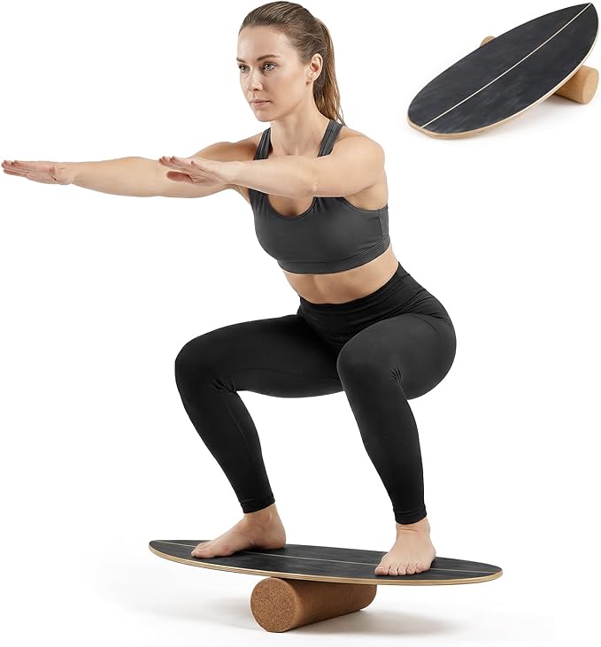 GYMAX Balance Board for Adults, 330LBS Wobble Boards with Storage Rack, Wooden Exercise Balancing Stability Trainer for Improve Balance, Surfing, Skate, Yoga, Skateboarding
