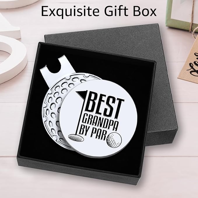 Hafhue Best Grandpa by Par Golf Ball Marker with Magnetic Hat Clip, Funny Golf Accessories and Golf Gifts for Men Grandpa, Birthday Christmas Retirement Gifts for Golf Fan Golfer Golf Lovers