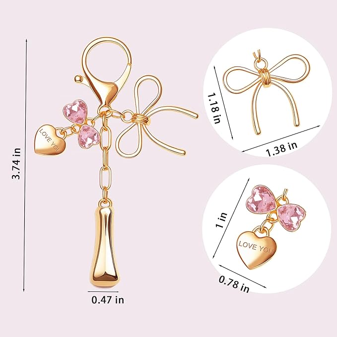 Gold Bubble Initial Keychain with Bow Decoration Bag Charms for Women, Cute Purse Handbag Accessories Gift