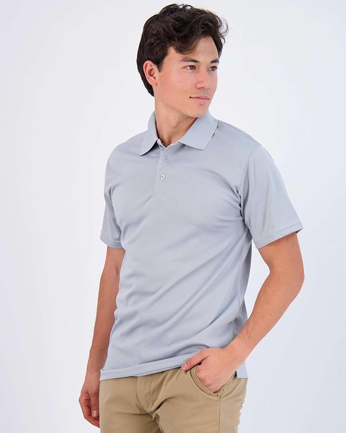 Real Essentials 3 Pack: Men's Quick-Dry Short Sleeve Athletic Performance Polo Shirt (Available in Big & Tall)