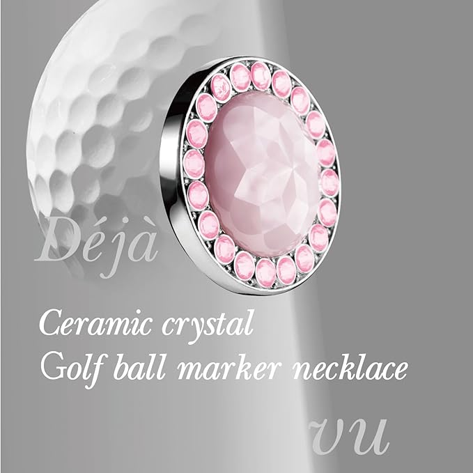 Golf Ball Marker with Ceramic Crystal Ball Marker Necklace (20mm Small Size) Gifts Accessories Women Golfers