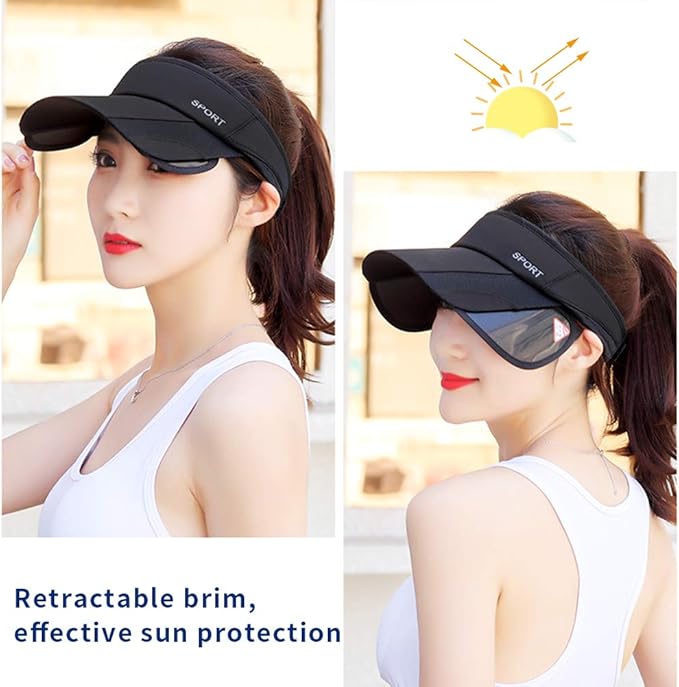 Summer Sun Visor Hat - Women Adjustable Golf Cap with Retractable Brim, UV Protection Beach/Tennis Sport Hat