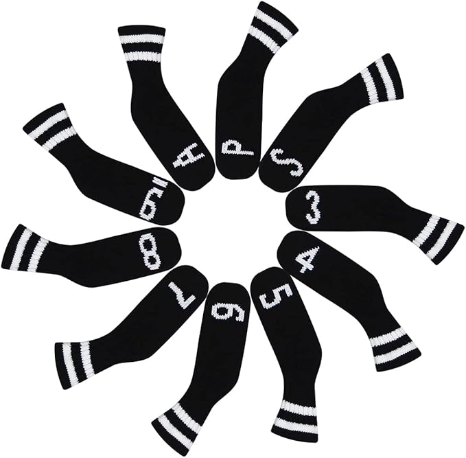 Scott Edward 10 Pcs Golf Club Head Covers for Irons Cuteness Basically Socks Shape Washable Durable Golf Club Head Protector Double Sided Knit Suitable for Most Brands