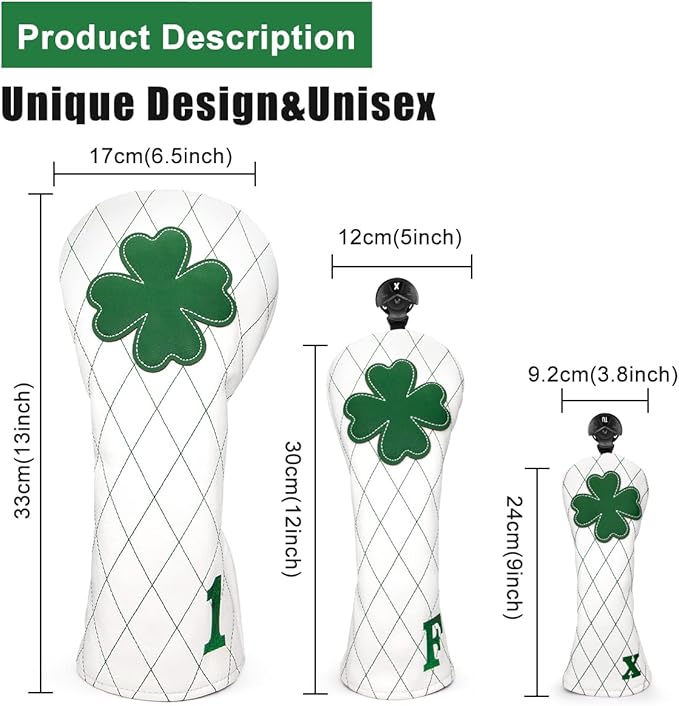 Golf Club Headcover Live Lucky 3 Wood Headcover Magnetic Closure Elegant Embroidery Premium Leather Driver Covers Fairway Wood Covers Hybrid Headcover Shamrock Golf Head Covers