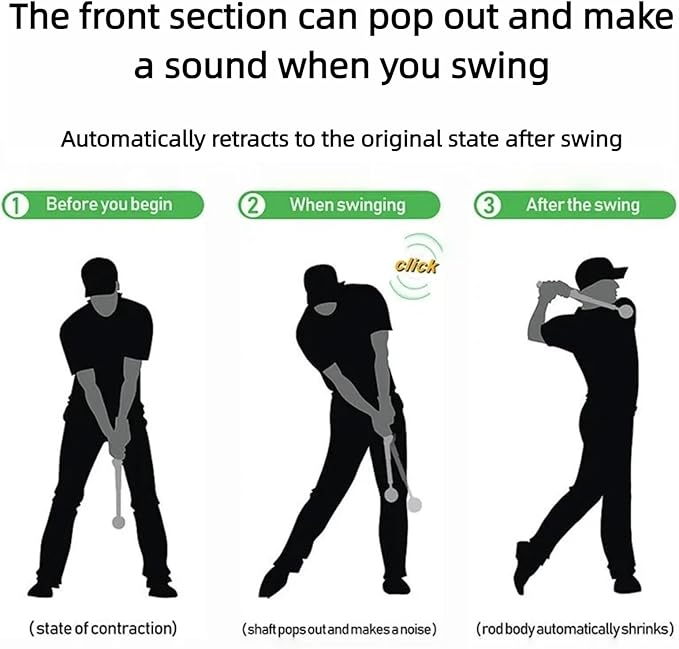 Retractable Golf Swing Training Aid，Suitable for Indoor and Outdoor Practice, with Click Feedback, Suitable for Right Hand, Very Suitable for Beginners to Learn and Train