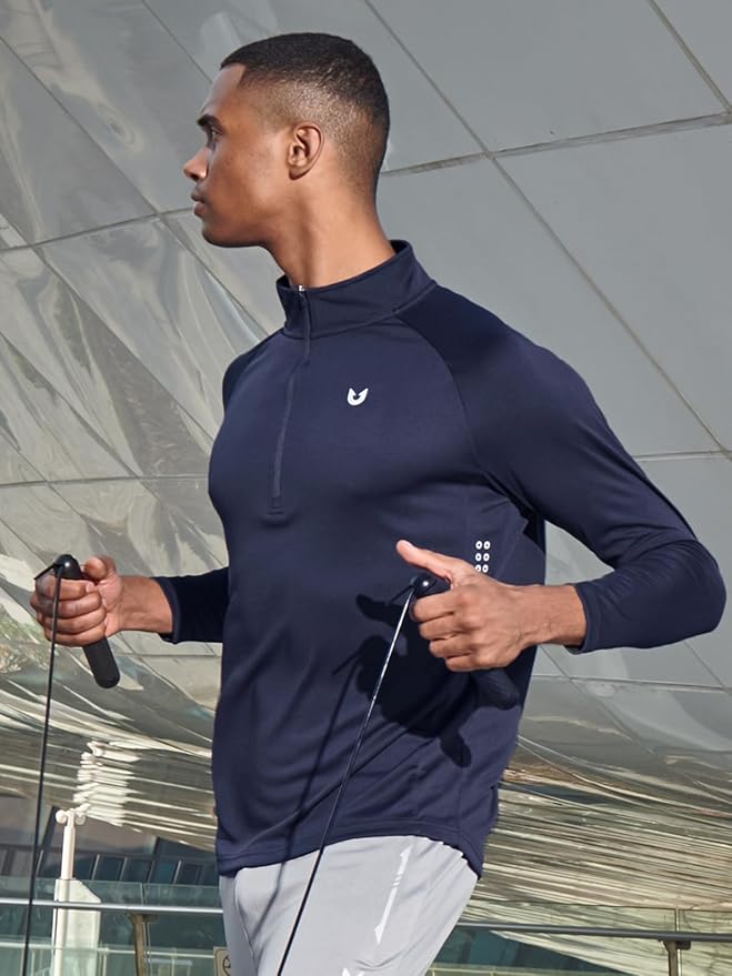 NORTHYARD Quarter Zip Pullover Men Running Shirt Long Sleeve Moisture Wicking Quick Dry Athletic Workout Shirts