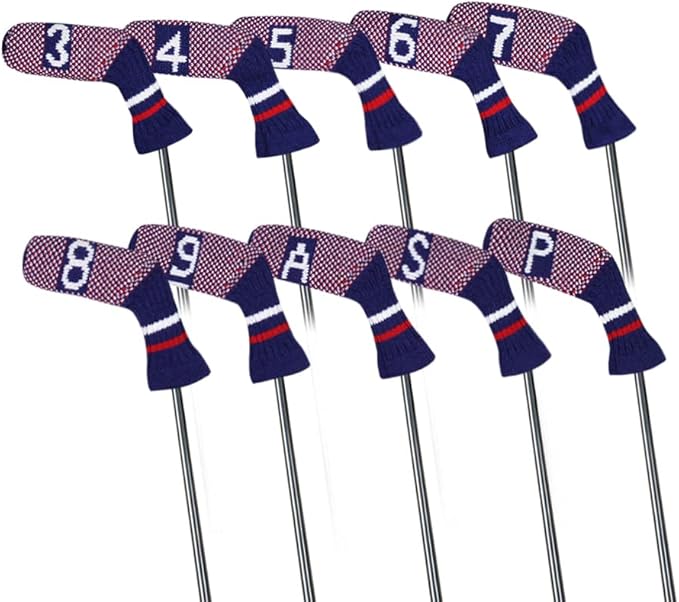 Scott Edward 1/7/10 Pcs Knitted Golf Club Head Covers for Irons Wedge Cuteness and Basically Socks Shape Washable Golf Club Head Protector on Pattern Style Double Sided Customized