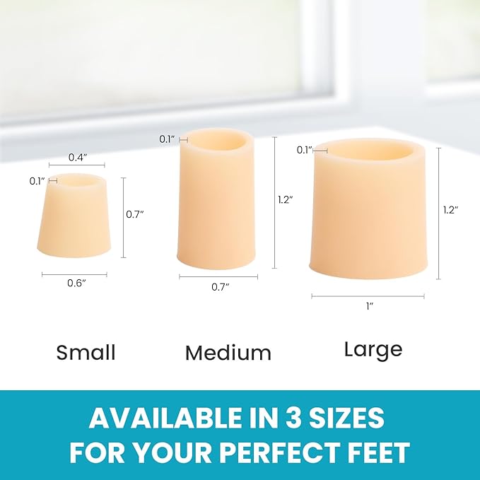Povihome Toe Sleeves, Toe Protectors, 12 Pack Toe Tube Pads for Hammer Toe,Stubbed Toe,Corns, Calluses Protect (3 Different Sizes, Beige)