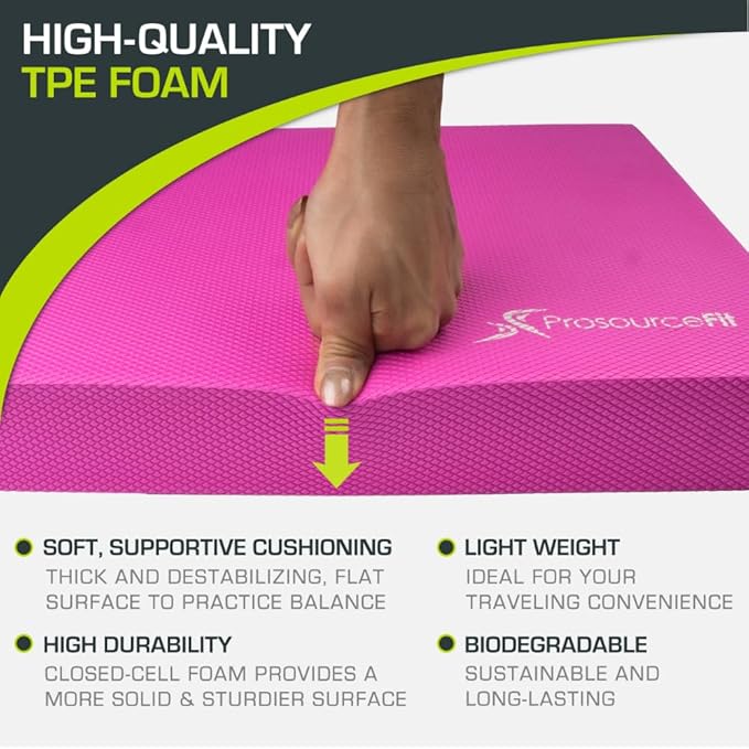 ProsourceFit Exercise Balance Pad – Non-Slip Cushioned Foam Mat & Knee Pad for Fitness and Stability Training, Yoga, Physical Therapy 15.5”x12.75”, Pink