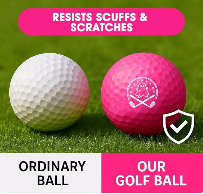 Ghost Pink Funny Golf Balls for Women – Shocked Emoji Face, High-Visibility Pink, Sleeve of 3 Novelty Practice Balls, Cute Golf Gift for Her, Ladies & Girls
