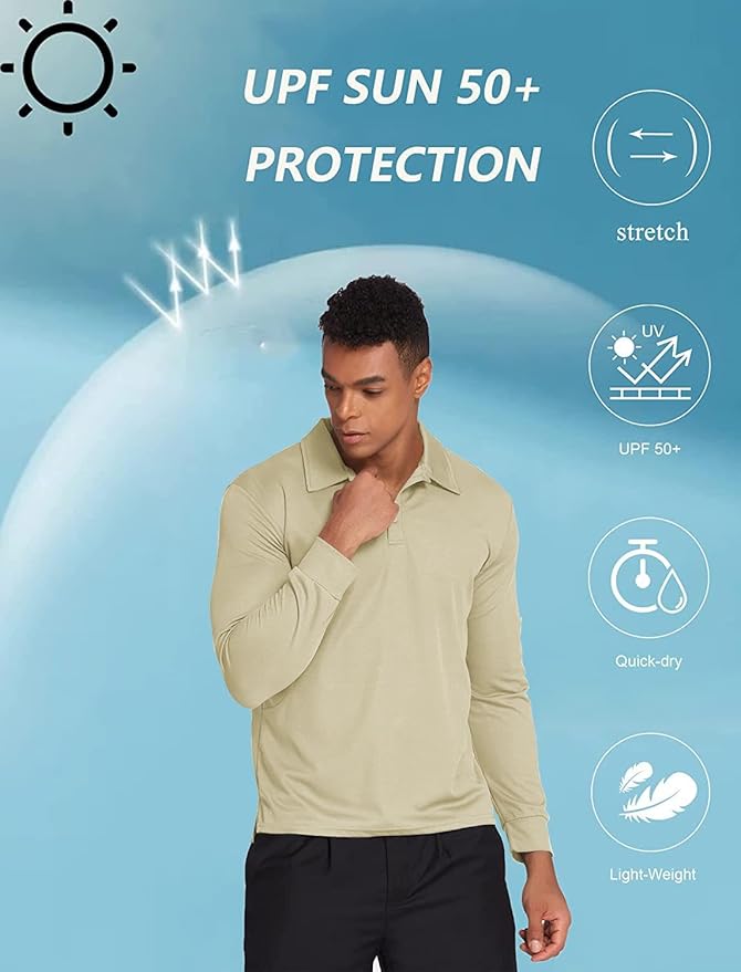Deyeek Men's Polo Shirts Long Sleeve Golf Polo Shirts for Men Quick Dry UPF 50+ Sun Protection Polos Casual Collared Shirts