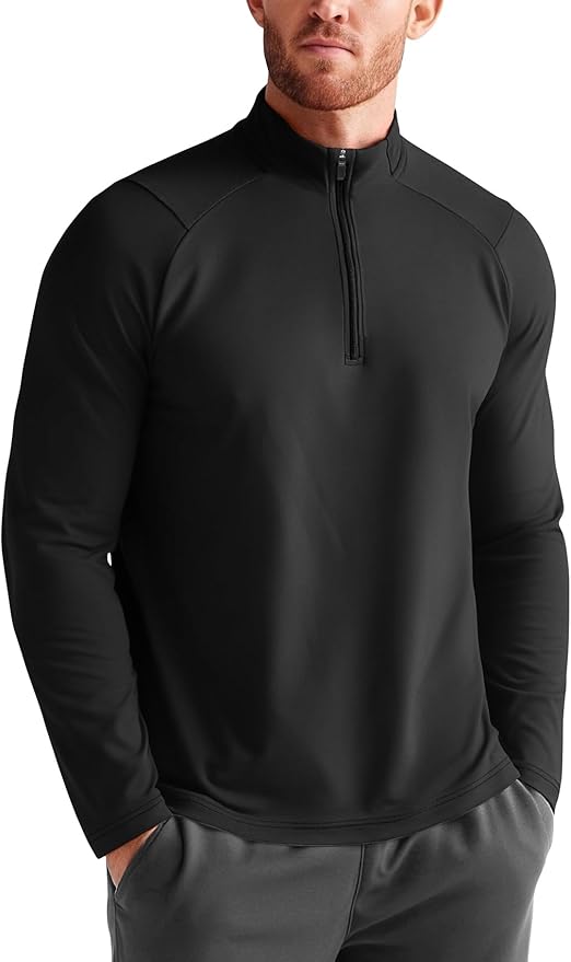 Zengjo Mens Quarter Zip Athletic Pullover Mid-Weight 1/4-Zip Running Workout Shirt Moisture Wicking