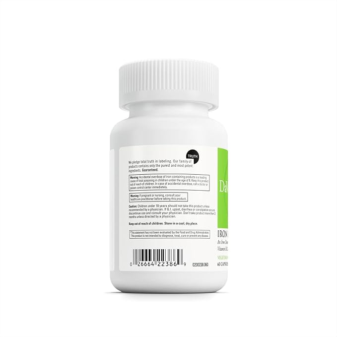 DAVINCI Labs Iron Bis-Glycinate - Gentle Iron Supplement for Women & Men - Help Support Hemoglobin Production & Normal Energy Levels with Vitamin C & More - Vegan - 60 Vegetarian Capsules