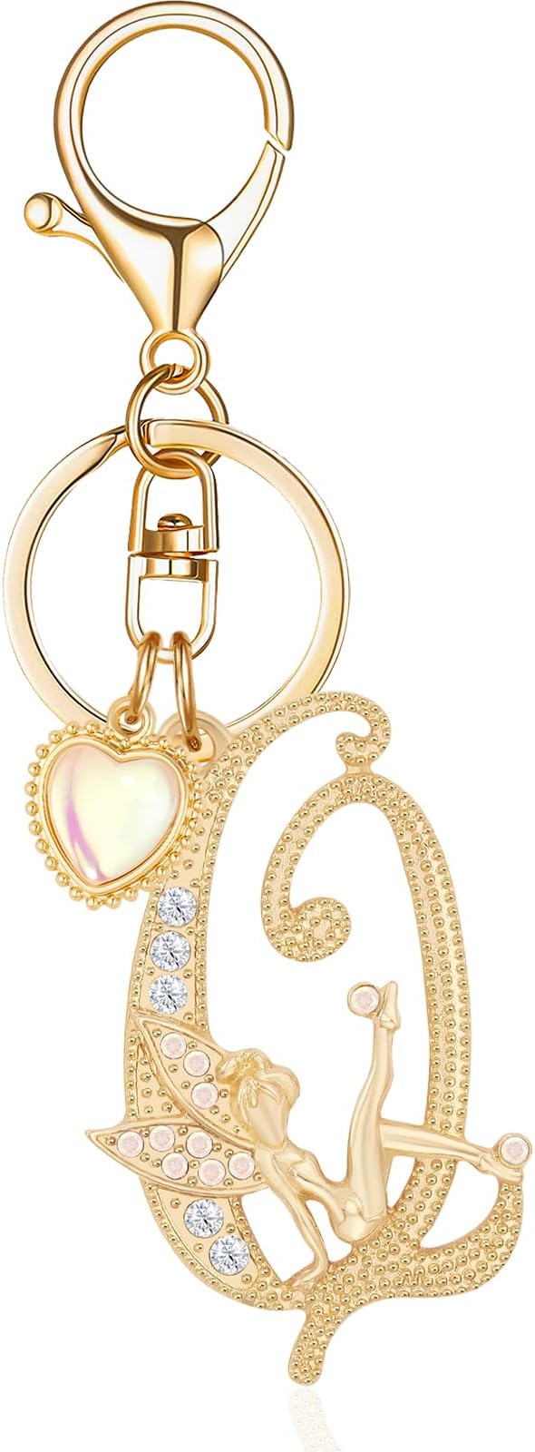Gold Plated Alphabet Initial Letter Keyring Keychain for Women Girls Crystal Key Chains for Wallet Backpack Bag Charm