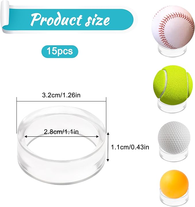 15Pcs Baseball Holder, Ball Stand Baseball Stand Sphere Holders for Display Clear Ring Acrylic Display Holders for Easter Eggs Golf Softball Tennis Ball Spheres Marbles Collections