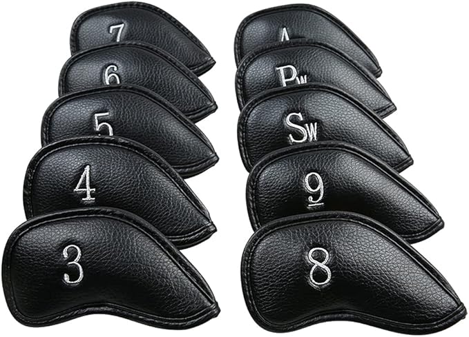 SEACLOUD 10Pcs Golf Skull Thick Synthetic Leather Iron Head Covers for Golf Iron Club Head Protectors