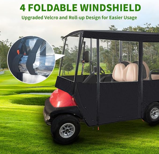 Tecoom Golf Cart Enclosure 2/4/6 Passenger, Golf Rain Cover 600D Waterproof Snowproof, Door Zippers, Clear Windows and Windproof Hooks, Universal Fit for EZGO, Yamaha, Club Car