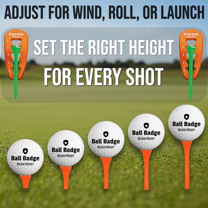 Ball Badge HeightRight Adjustable Golf Tee Height Tool – Precision Tee Height Setter for Consistent Swings, Durable Aluminum Design, Easy-to-Use Golf Training Aid