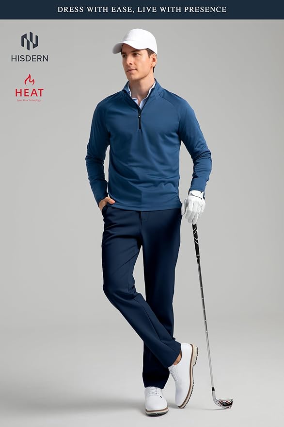 HISDERN Heat 701 Men's Thermal Golf Pants Stretch Fleece 30"/32" No Iron Comfy for Winter Business Casual with Pocket
