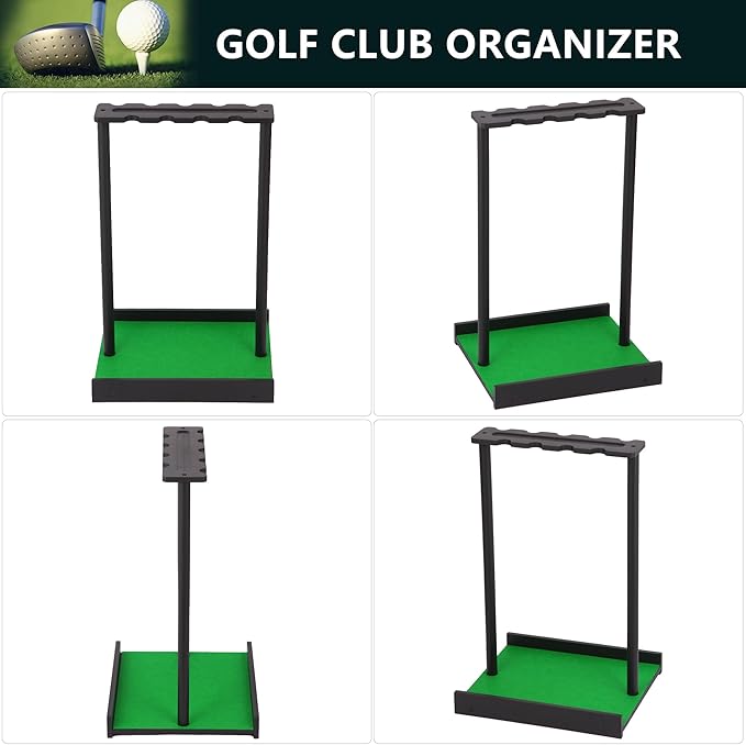 Golf Putter Stand for 9 Clubs & 7 Balls, Solid Wood Golf Club Rack, Golf Club Organizer Floor Stand, Golf Club Holder | Rustic Modern Design for Home, Office, Golf Course Accessories