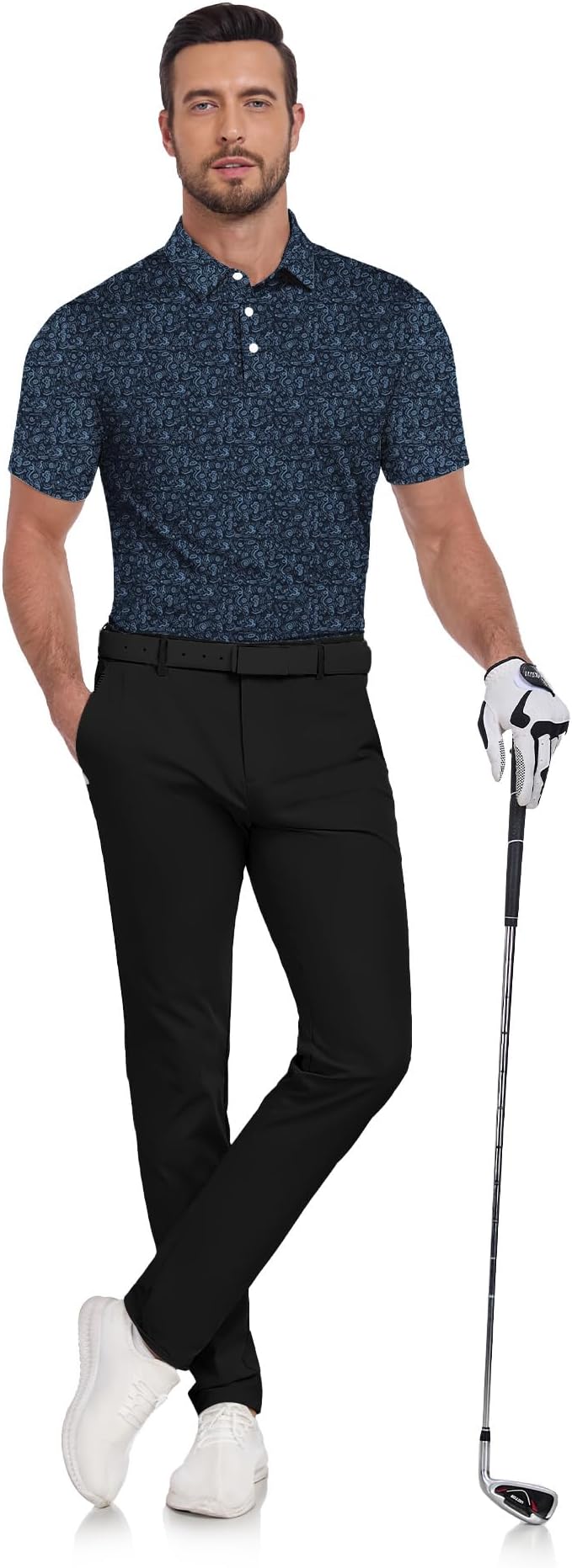 JACKETOWN Mens Polo Shirts Short Sleeve Print Dry Fit Performance Moisture Wicking Casual Collared Golf Shirts