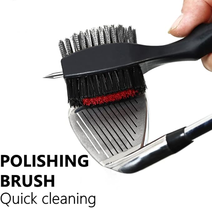 Golf Club Brushes, Golf Cleaning Tool, with Retractable Cleaning Nails, Nylon and Wire Bristles Oversize Double Brush Head with 2ft Retractable Zip-line Metal Buckle