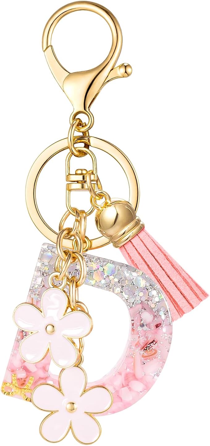 SELOVO Girls Pink Flower Chain Cute Keychain Initial Keychain Key Chain for Women
