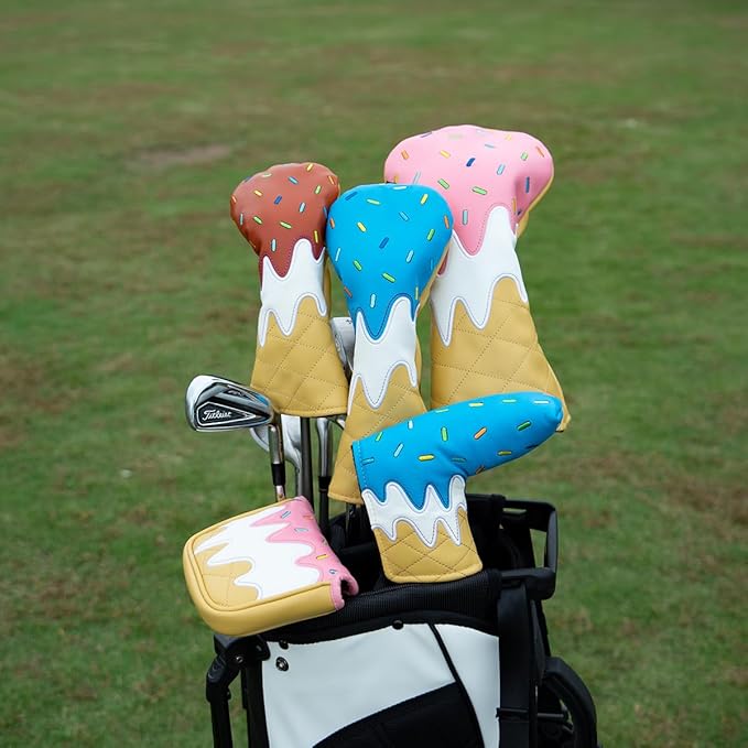 Golf Wood Head Covers Driver Cover 3 Wood Headcover Hybrid Head Covers Embroidery Ice Cream Design Golf Club Headcovers Leather Hand-Made Wood Head Cover