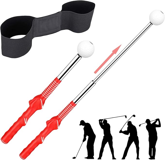 Golf Training Aids, Golf Grip Training Aid Swing Trainer with 1 Arm Posture Correction Band and 1 Telescopic Golf Simulator, Golf Practice Accessories Perfect for Beginners and Pros