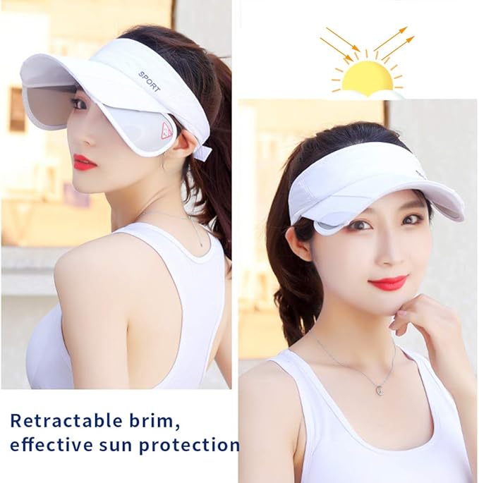 Summer Sun Visor Hat - Women Adjustable Golf Cap with Retractable Brim, UV Protection Beach/Tennis Sport Hat