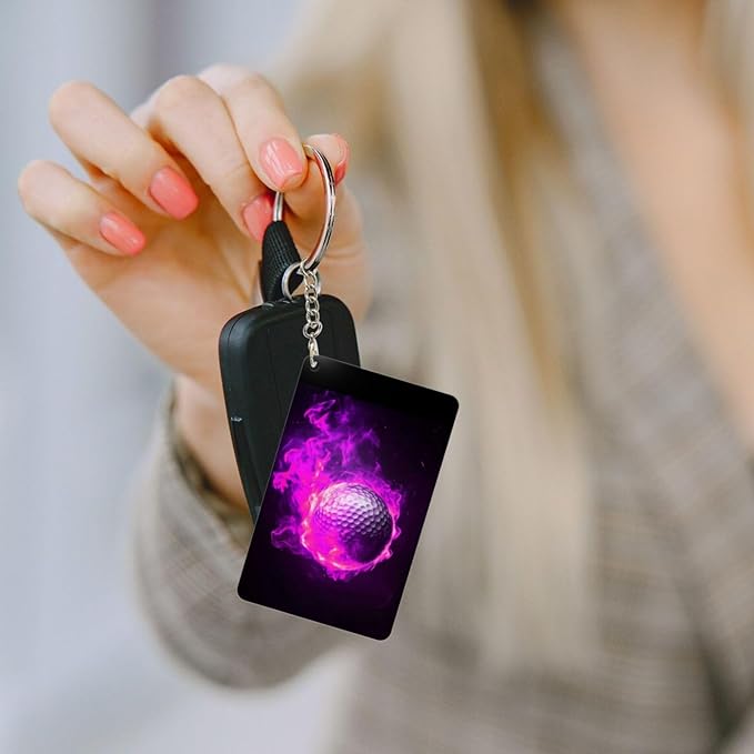 Astronaut Playing Golf Keychains Rectangular Acrylic Keychain Daily Key Ring Car Key Fob Holder 2X3 Inch