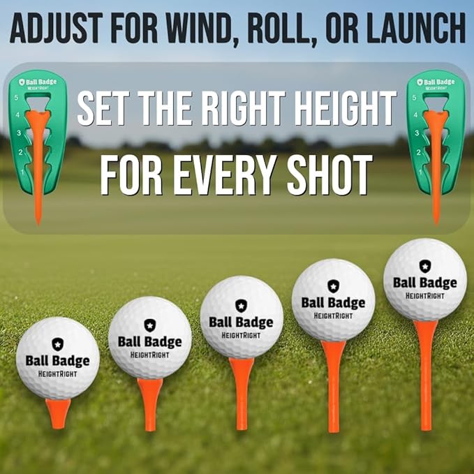 Ball Badge HeightRight Adjustable Golf Tee Height Tool – Precision Tee Height Setter for Consistent Swings, Durable Aluminum Design, Easy-to-Use Golf Training Aid
